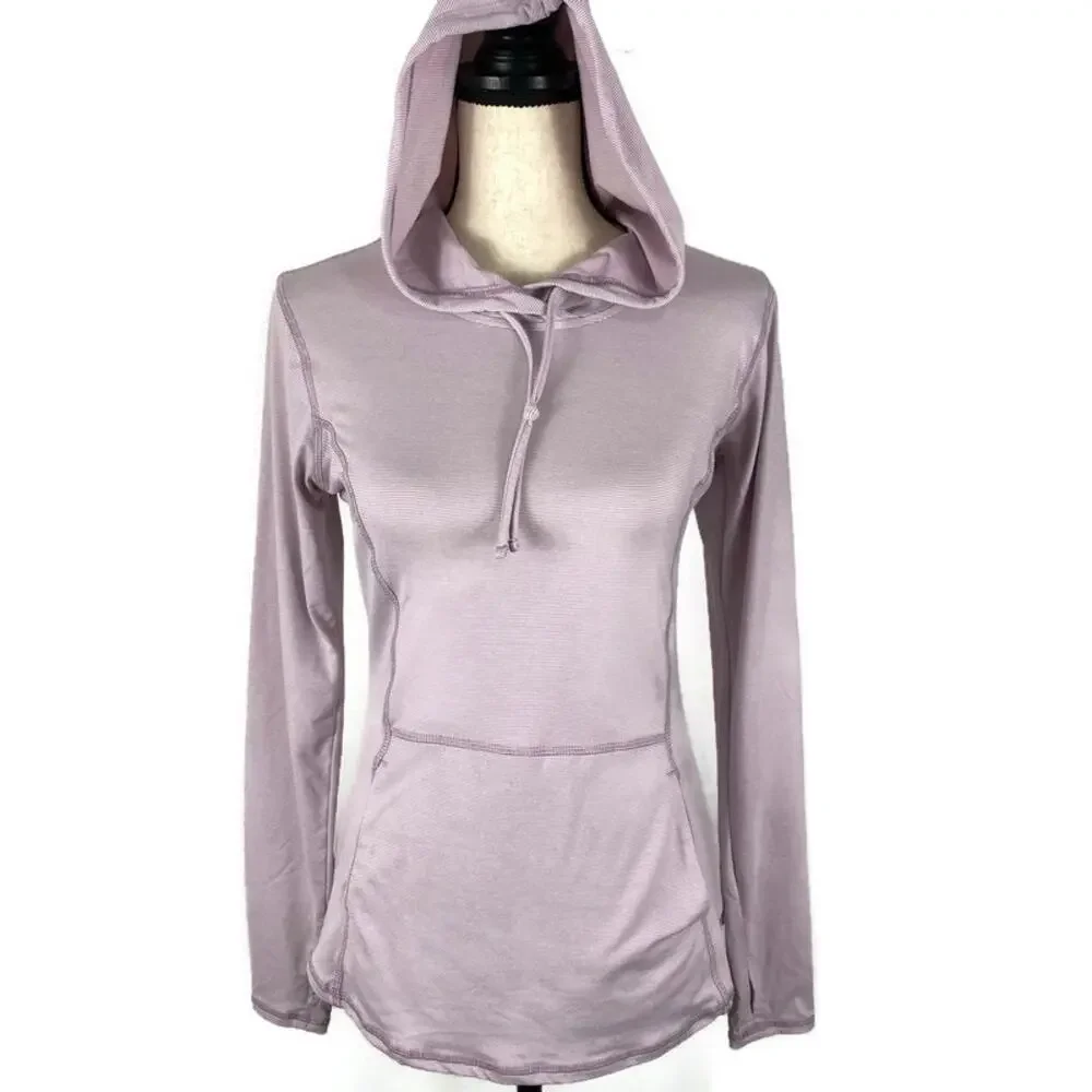 RBX Performance Pink Purple Micro Striped Hooded Athletic Top Womens Sz Small